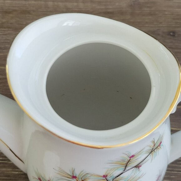 Vintage Pinecone Porcelain Coffee/Tea Pot With Lid, Brown & Gold Tree Branch & - Picture 12 of 13